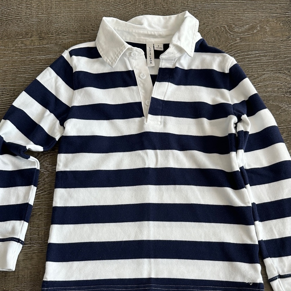 Janie and Jack Navy and White Striped Polo